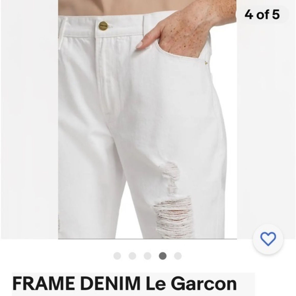 FRAME DENIM Le Garcon rip blanc Mid-Rise Distressed White Boyfriend Jeans - Picture 4 of 12